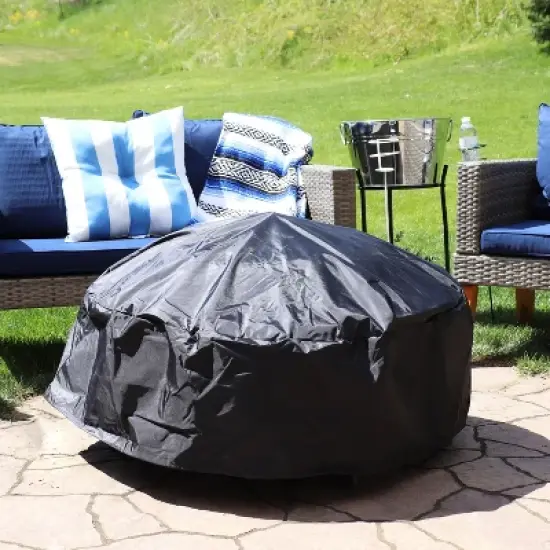 Sunnydaze Outdoor Heavy-Duty Weather-Resistant PVC and 300D Polyester Round Fire Pit Cover with Drawstring and Toggle Closure image {1}