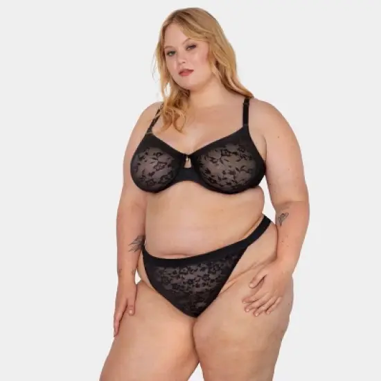 Curvy Couture Women's Plus Size No-Show Lace G-String Panty image {1}