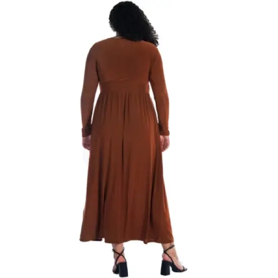 Womens Plus Size Long Sleeve V Neck Side Slit Maxi Dress image {2}