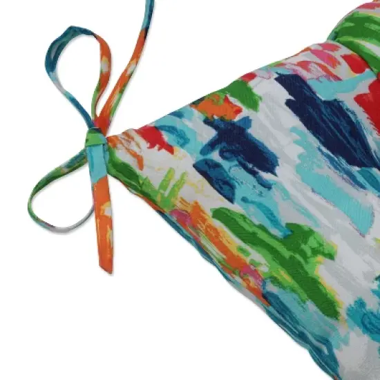 2pk Outdoor/Indoor Wrought Iron Seat Cushion Set Abstract Reflections Multi Blue - Pillow Perfect image {2}