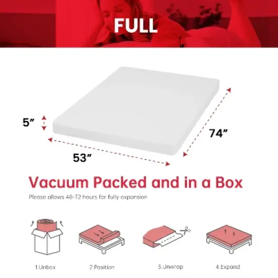 FDW 5 inch Green Tea Cooling Gel Memory Foam Mattress & Marbling on Normal Foam, CertiPUR-US Certified, Bed-in-a-Box,Pressure-Relieving Design image {6}