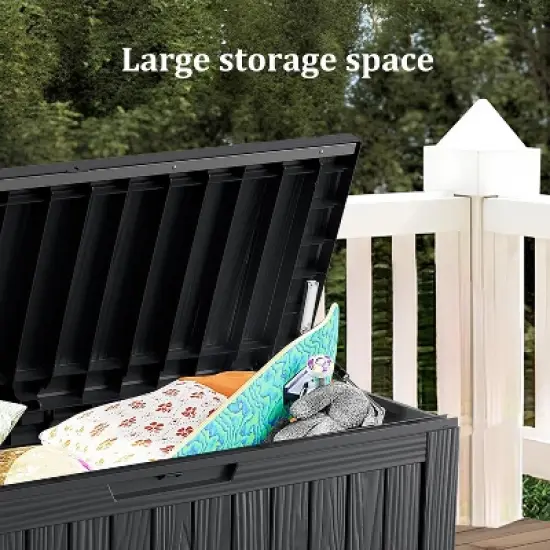 80 Gallon lockable waterproof outdoor storage box, suitable for seating terrace furniture or storing tools, swimming pool accessories,Black image {3}