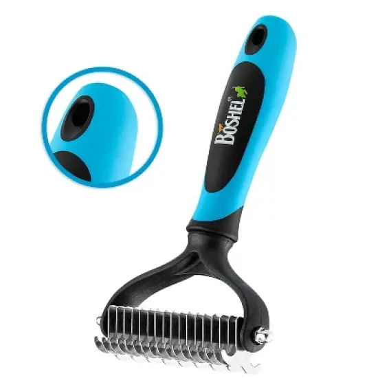 BOSHEL Undercoat Rake For Dogs - Premium Double Sided Dog Grooming Brush - Dog Deshedding Brush - Dematting Comb For Dogs image {2}