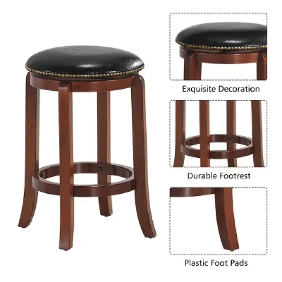 Costway 24'' Swivel Bar stool Leather Padded Dining Kitchen Pub Bistro Chair Backless image {6}