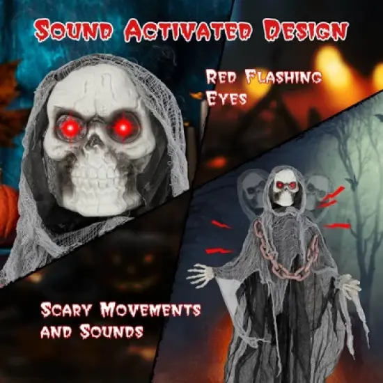 Costway 6.4 FT Standing Grim Reaper Halloween Animatronic Decoration with Light up Eyes image {8}