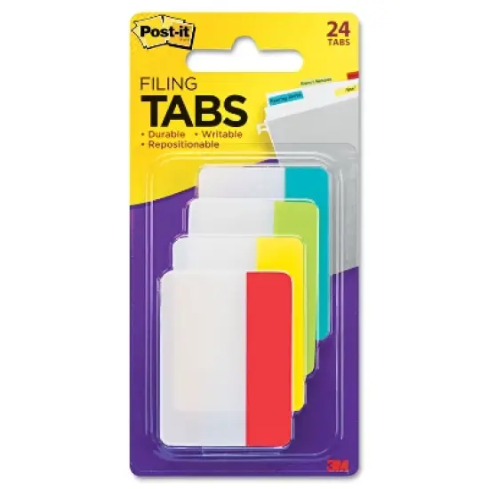 Post-it File Tabs 2 x 1 1/2 Aqua/Lime/Red/Yellow 24/Pack 686ALYR image {1}