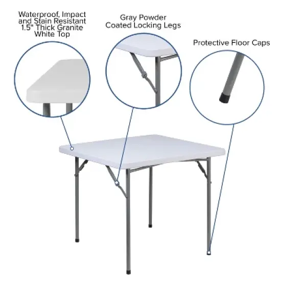 Emma and Oliver 2.81-Foot Square Granite White Plastic Folding Table - Card Table/Game Table image {4}