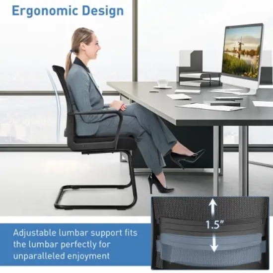 Costway Set of 4 Conference Chairs Mesh Reception Office Guest Chairs w/ Lumbar Support image {6}