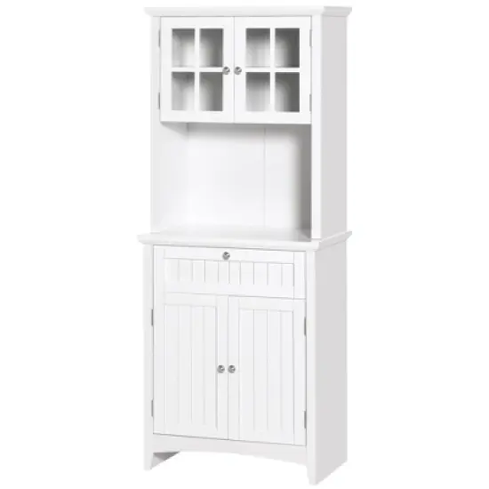 Gulches Elegant Versatile Buffet with Hutch - Kitchen Pantry Cabinet, Framed Glass Door, Drawer, Microwave Space, White 27"W x15.75"D x64.5"H image {10}