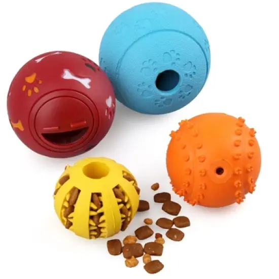 Prime Pets Dog Treat Ball, 4 Pack Interactive Food Dispensing Puppy Puzzle Toy image {1}
