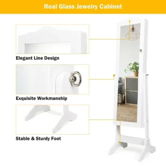 Costway Mirrored Jewelry Cabinet Organizer Storage Box White image {8}