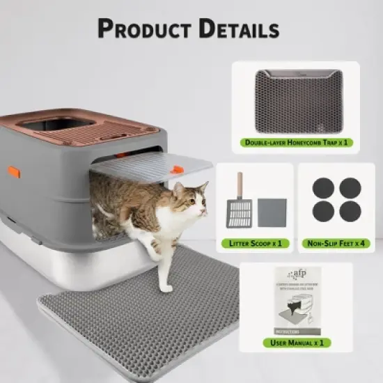 Allforpaws Cat Litter Box Top & Front Entry Hooded Cat Litter Box With Stainless Steel Base image {5}