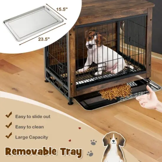Tangkula Wooden Dog Crate Furniture with Tray Double Door Dog Kennels End Table image {6}