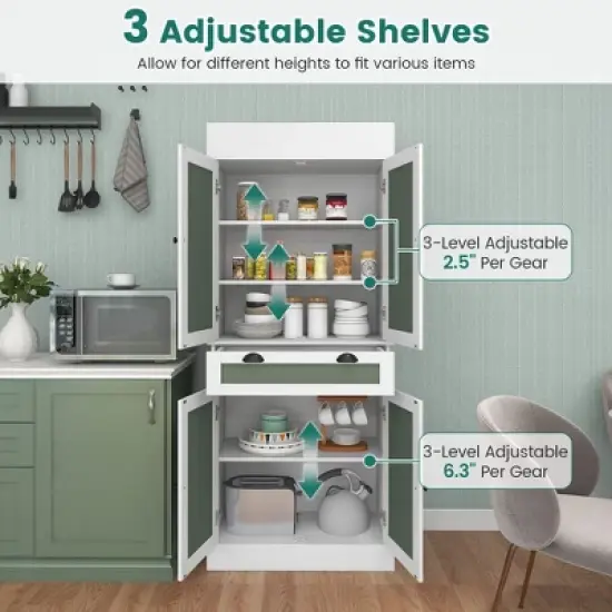 Costway 72'' Kitchen Buffet Hutch Pantry Cabinet Cupboard with 4 Doors & Adjustable Shelves image {5}