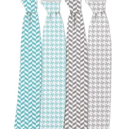 Bacati - Houndstooth/Herringbone Muslin Swaddling Blankets set of 4  Aqua/Gray image {2}