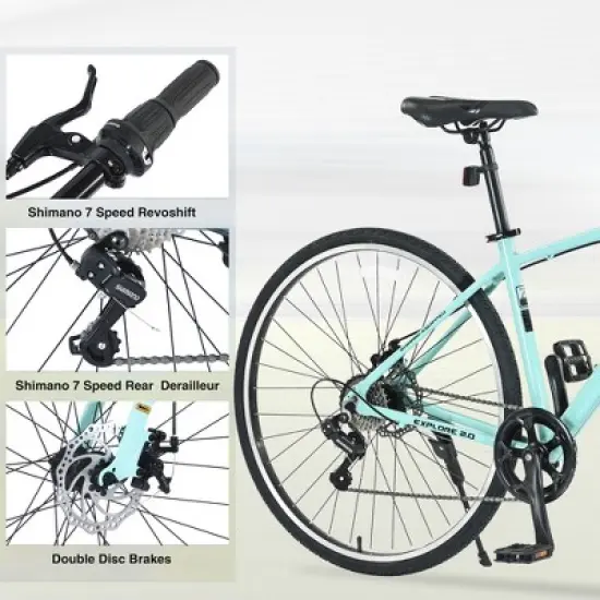 Gulches 700C Green Hybrid Bicycles with 7-Speed System and Dual Disc Brakes - Unisex City Road Bike image {2}