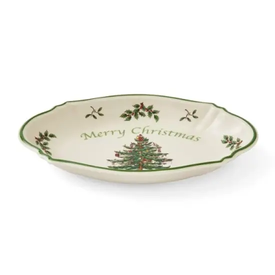 Spode Christmas Tree Oval Festive Tray - 6-Inch Rectangular Earthenware Serving Tray, Holiday Tableware - Dishwasher, Microwave, Oven Safe image {1}