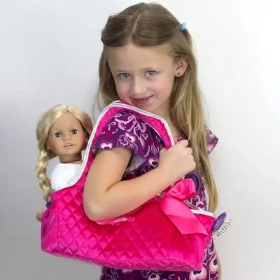 Sophia&rsquo;s Quilted Tote Bag Doll Carrier with Pockets, Hot Pink image {2}