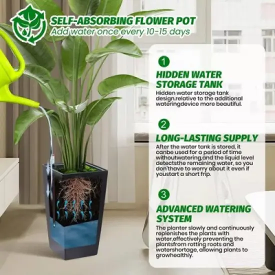 2 Pack Tall Planter with Drainage Holes＆Water Level Monitor＆Inner Bucket image {6}