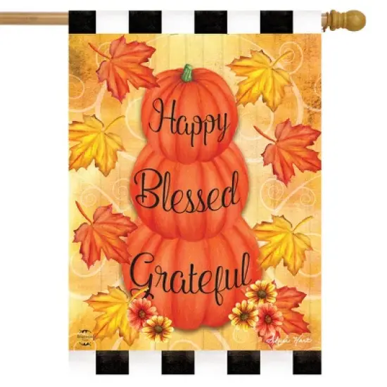 Briarwood Lane Happy Blessed Grateful Autumn House Flag Leaves Inspirational Fall 28" x 40" image {1}