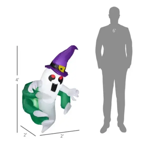 4ft Inflatable Halloween Decoration, Lighted Window Sticker Ghost in Hat, Blow Up Outdoor LED Yard Display, Waterproof image {1}