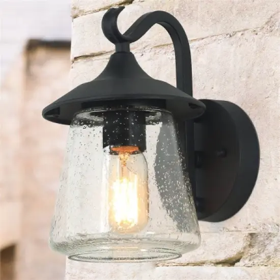 9.8" Metal/Glass Outdoor Lamp Black - LNC image {8}