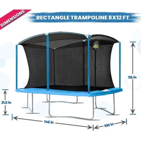 Moxie 8 x 12 FT Rectangular Outdoor Trampoline Set with Premium Safety Enclosure Gymnastics Rectangular Trampoline for Kids and Adults image {1}