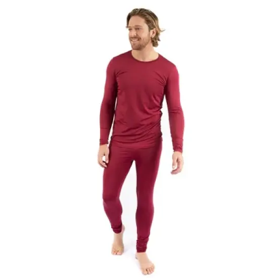 Leveret Mens Two Piece Classic Solid Color Thermal Pajamas image {7}