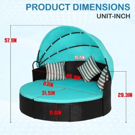 BestMassage Round Wicker Patio Daybed for Backyard Porch Patio or Poolside image {6}