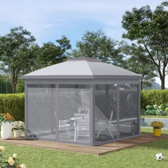 DSVIMOY 11'*11' Pop Up Canopy Tent with Netting and Carry Bag, Instant Gazebo Sun Shelter for Parties, Patio, Grey, 130"*130"*113.5" image {3}