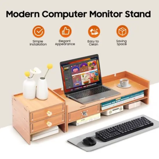 YIYIBYUS Computer Monitor Stand, Computer Rack with Drawers, Desktop Organizer Rack image {3}
