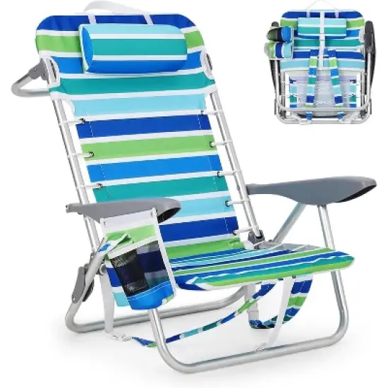 1PCS Backpack Low Beach Chair for Adults ,Reclining Heavy-Duty Folding Chair with Adjustable Backrest image {7}