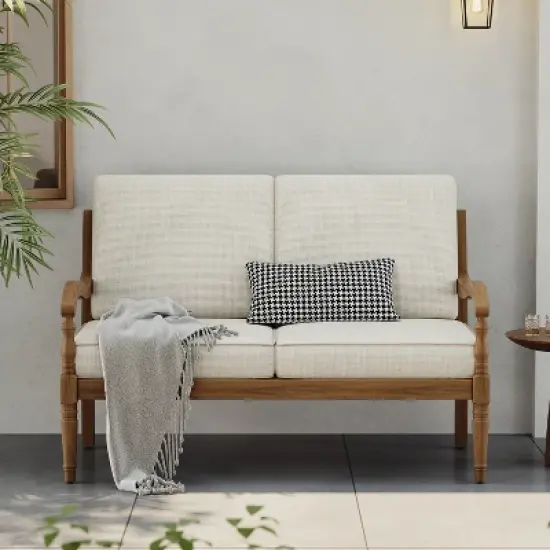 Christopher Knight Home Tulip Patio Rustic Acacia Wood Loveseat with Water-Resistant Cushions image {8}