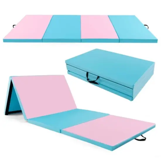 Costway 10' x 4' x 2" 4-Panel Folding Exercise Mat with Carrying Handles for Gym Yoga Black/Blue/Navy/Colorful/Pink&Blue/Pink/Light Pink/Navy image {16}