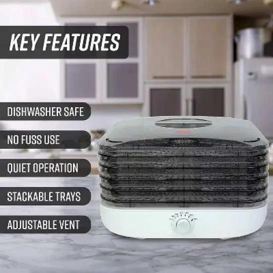 Ronco Turbo EZ-Store 5-Tray Dehydrator with Convection Air Flow, Food Preserver Adjustable Temperature Control, Quiet Operation image {2}