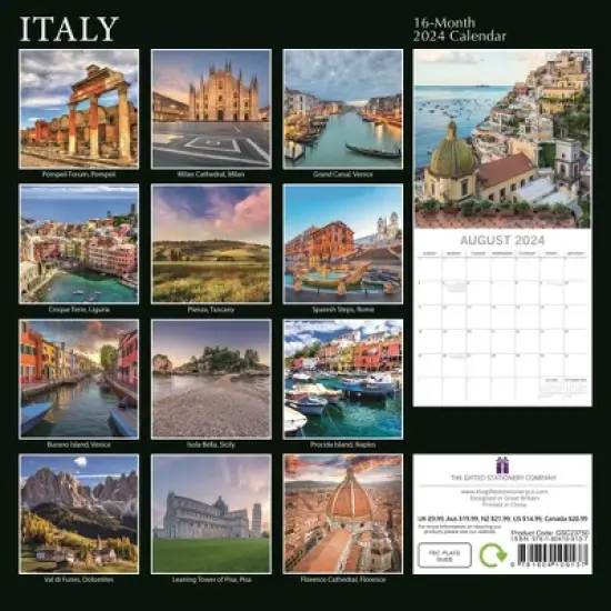 The Gifted Stationery 2024 Square Wall Calendar, Italy, 16-Month Passport Collection Theme with 180 Reminder Stickers (12x12 In) image {3}