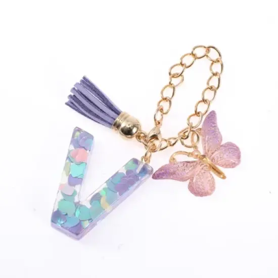 Unique Bargains Heart Sequin Letter V Butterfly Tassel Water Cup Pendant Purple 1 Pc image {4}