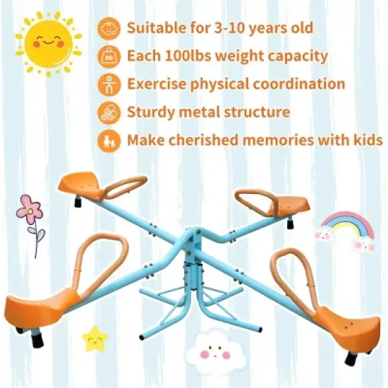 INFURNIC Baby Activity Gyms Quad Seat Spinning Seesaw for Kids to Build Balance and Enjoy Outdoor Fun, Multicolor, 72"*72"*21.3" image {2}