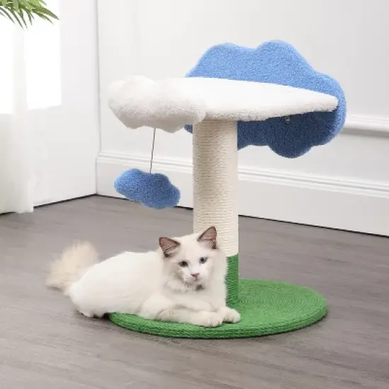 Sami Modern Jute Cloud Cat Tree with Scratching Post, and Fuzzy Toy image {5}