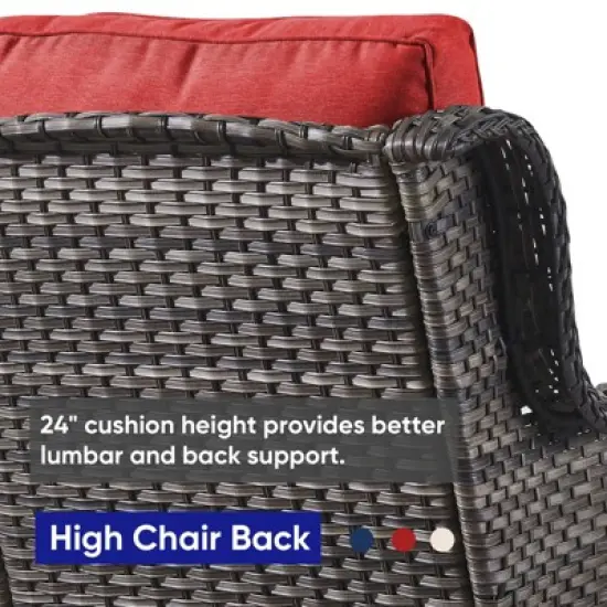 4 Pieces Outdoor Patio Furniture Set with Fire Pit Table, PE Resin All Weather Wicker Patio Propane Fire Pit Set with Patio Couch, Club Chairs in Red image {5}