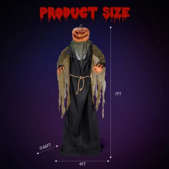 Syemin Decorative Holiday Scene Props 7ft Pumpkin Man Halloween Standing Decoration Halloween Inflatable Outdoor Decorations, Black, 48"*12"*84" image {2}