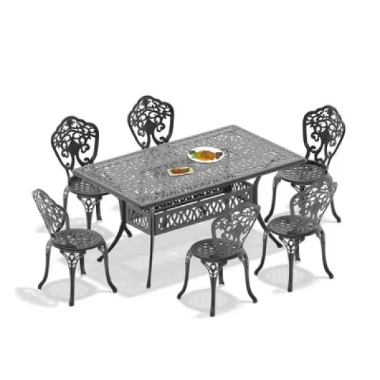 All-Weather Elegant 7-Piece Cast Aluminum Dining Set - Rectangle Table & Ergonomic Chairs for Garden Patios image {2}