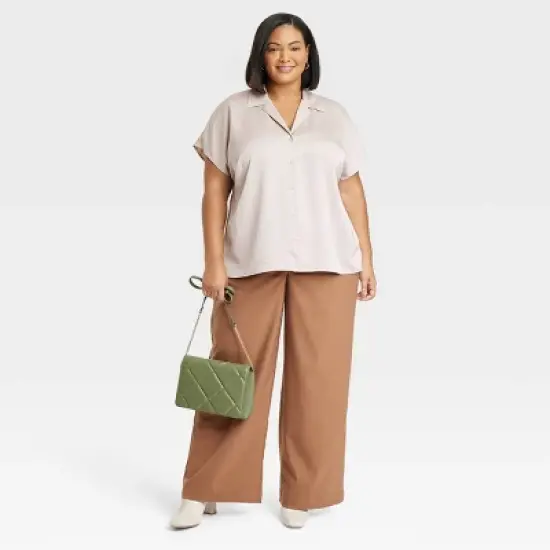 Women's Satin Short Sleeve Button-Front Shirt - Ava & Viv&trade; image {2}