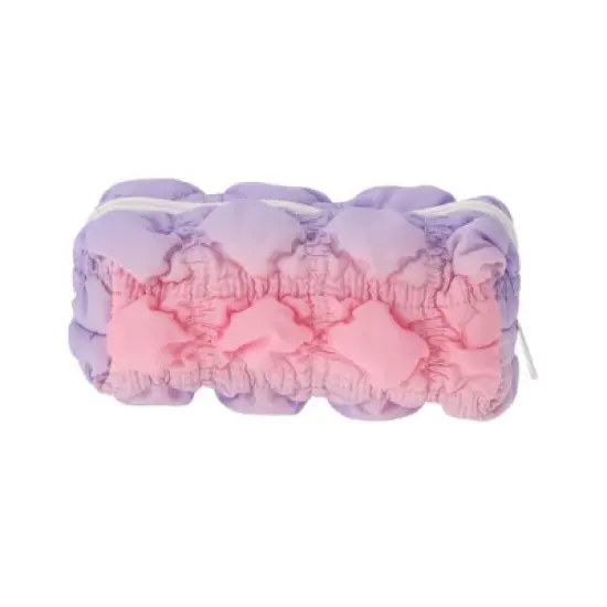 Unique Bargains Ruffled Cloud Rainbow Bubble Grid Makeup Bag 1 Pc image {8}