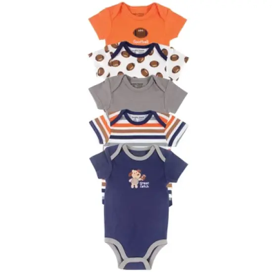 Luvable Friends Baby Boy Cotton Bodysuits 5pk, Football image {1}