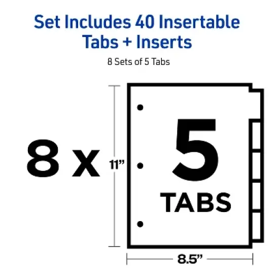 Avery Big Tab Insertable Dividers for 3 Ring Binder, 5-Tab Set, Buff Paper, Multicolor Tabs, 8 Sets (07829) image {1}