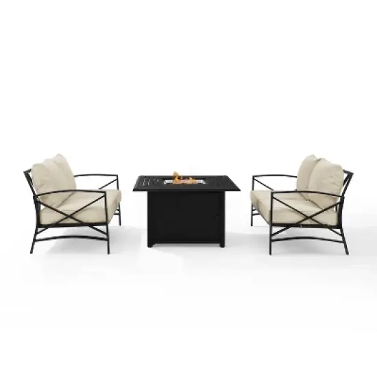 Kaplan 3pc Outdoor Conversation Set with Fire Table & 2 Loveseats - Oatmeal - Crosley image {1}