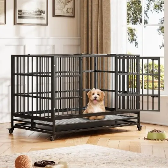 Heavy Duty Indestructible Dog Crate Steel Escape Proof, Indoor Dog House High Anxiety Cage, Kennel with Wheels, Removable Tray image {11}