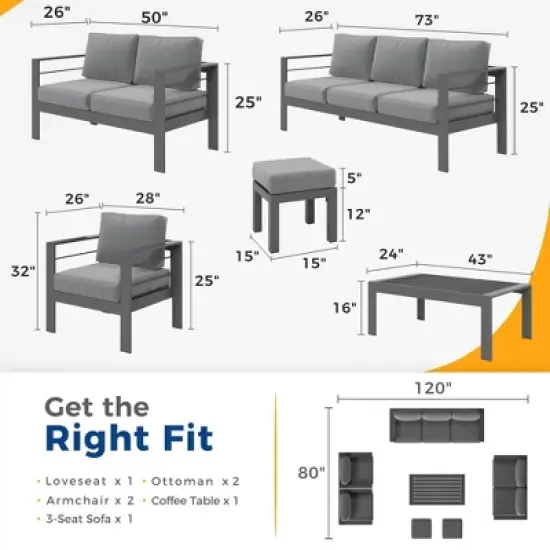 Heynemo Aluminum Outdoor Patio Furniture Set with Footrest, Outdoor Sectional Metal Sofa with 5'' Cushion & Coffee Table for Balcony, Garden image {4}