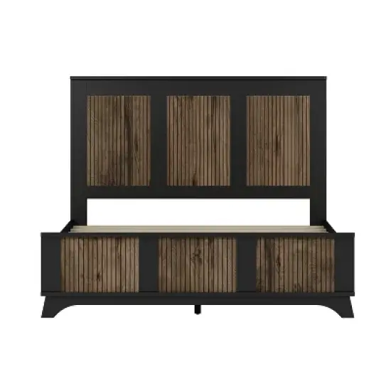 4-Piece Bedroom Sets, Full/Queen Size Farmhouse Platform Bed with Wooden Strip Decoration, Storage Nightstand and Dresser 4B - ModernLuxe image {5}